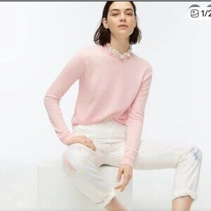 NWT J. Crew Tippi Merino Wool Lace Collar Sweater, Pink, Medium